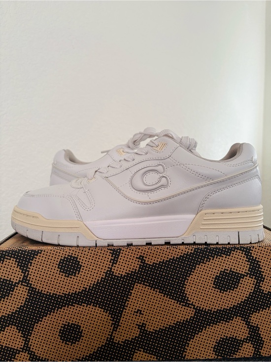 Coach Shoes - Coach White Leather Sneakers with Cream Accents